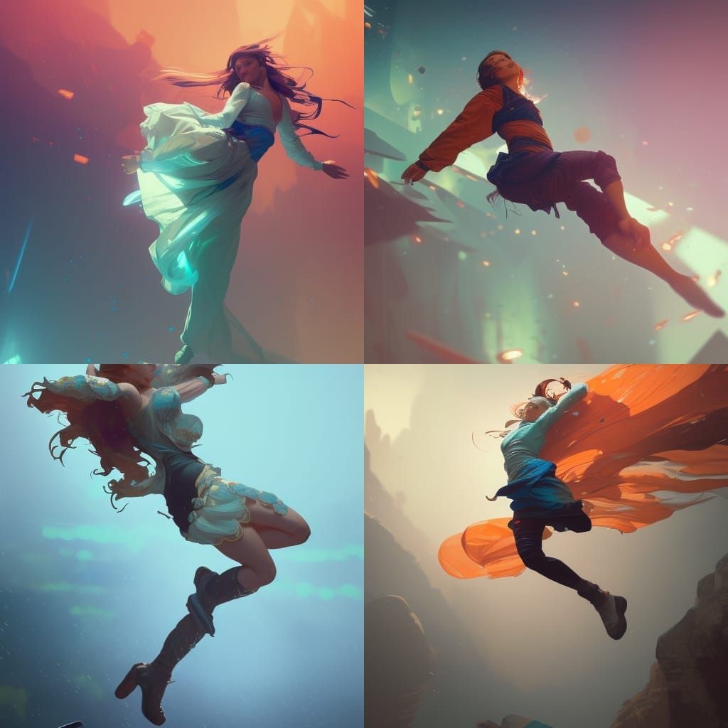 Girl Falling Through Space, Detailed Digital Art