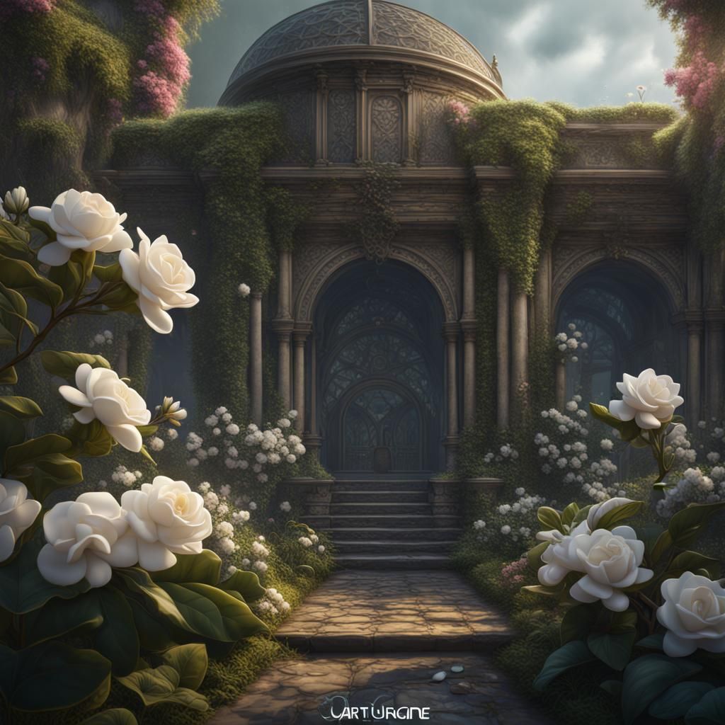 Detailed Matte Painting of Gardenias in 8k