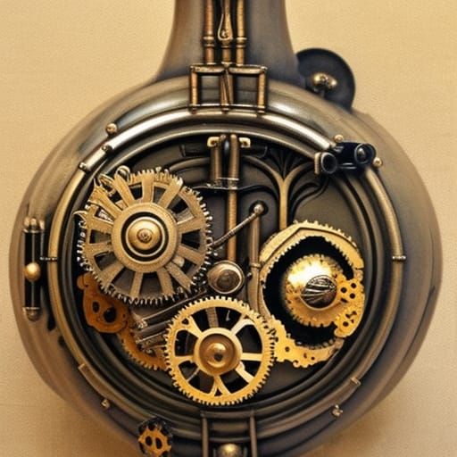 Detailed Steampunk Engine with Roses