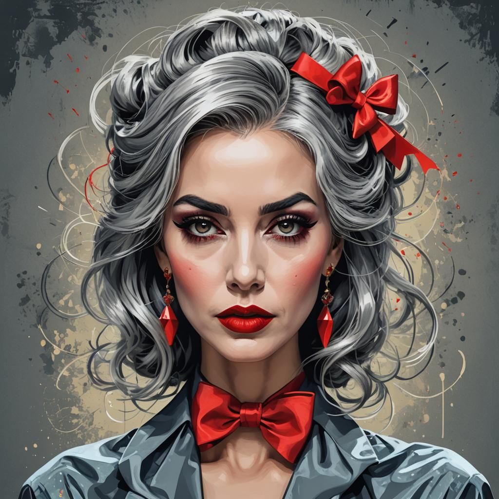 Glamorous Woman with Bow: Pop Art Screen Print