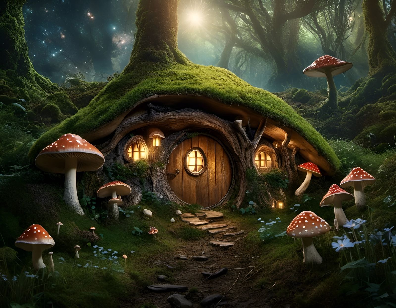 Cosmic Mushroom Hobbit Hole in Digital Art