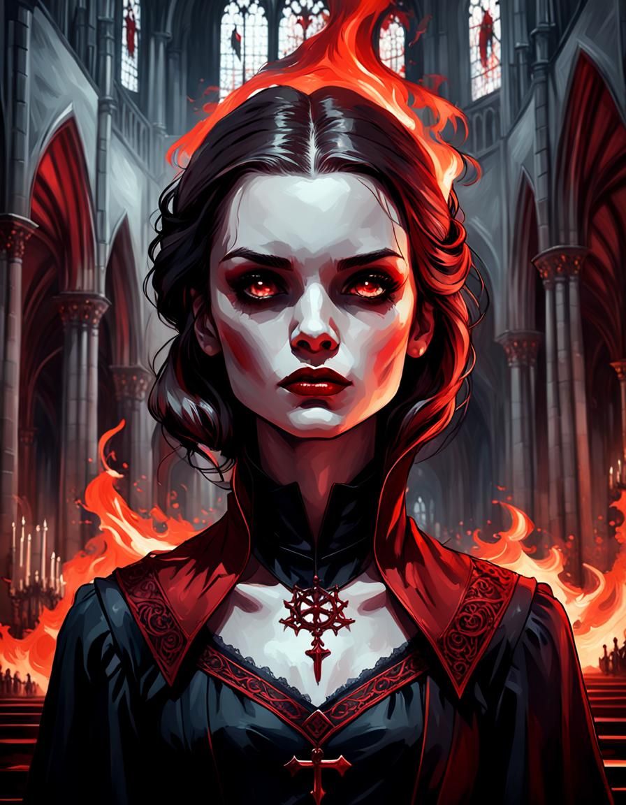 Vampire Portrait in Cathedral, Digital Art