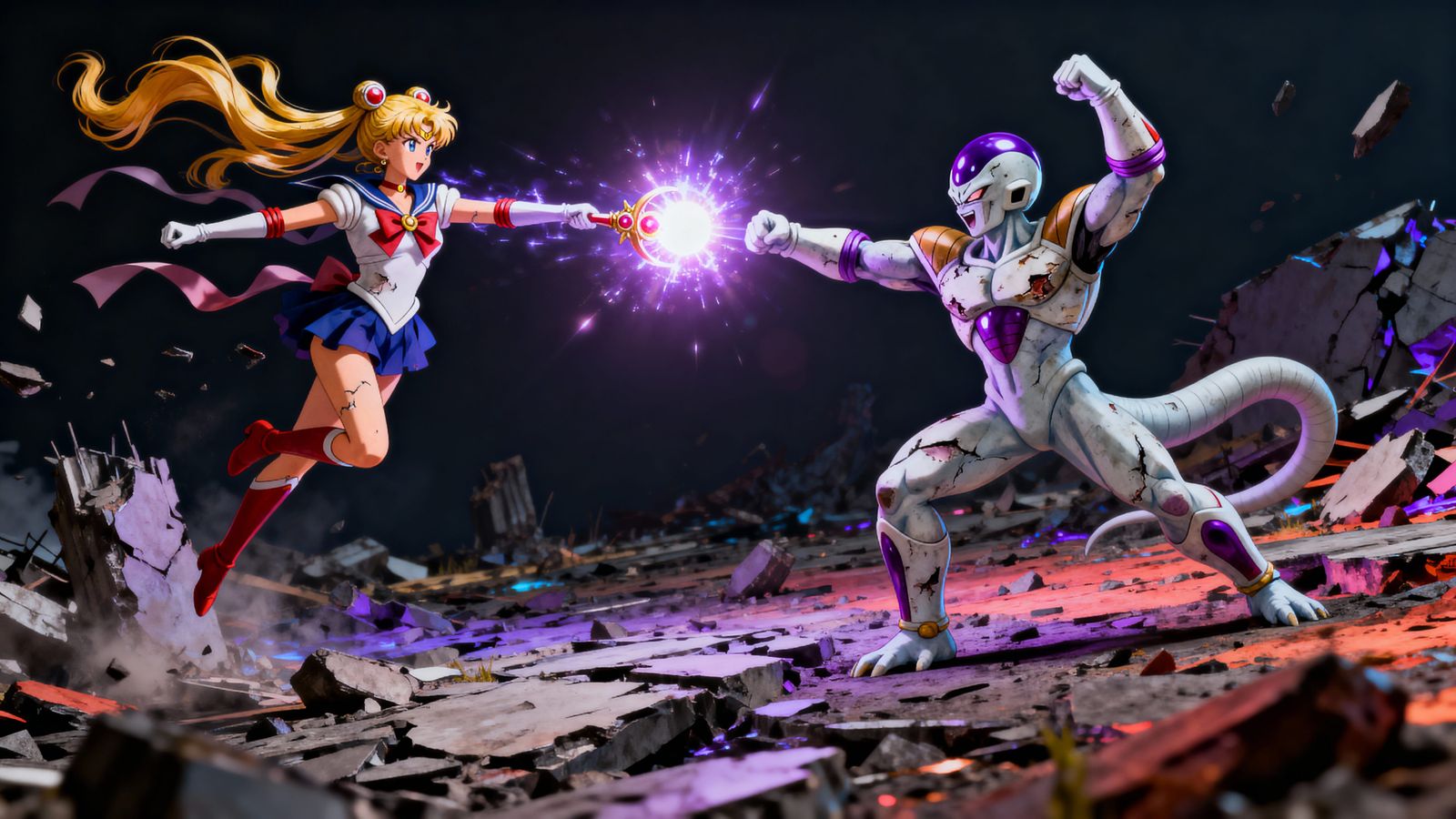 Sailor Moon and Frieza Epic Anime Battle