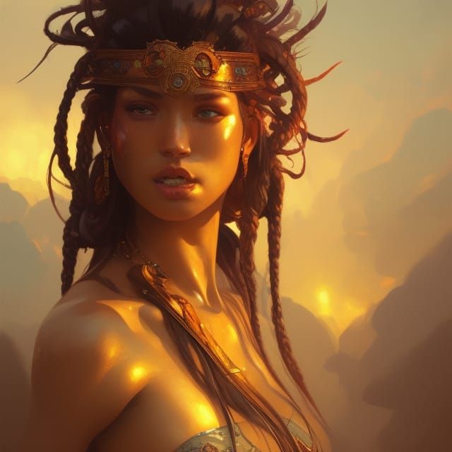 Warrior Princess Portrait in Art Nouveau Style