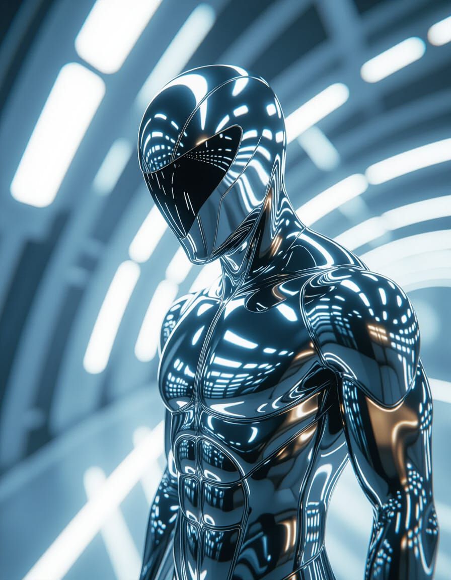 Silver Surfer in Chrome, Photorealistic Cinematic Still
