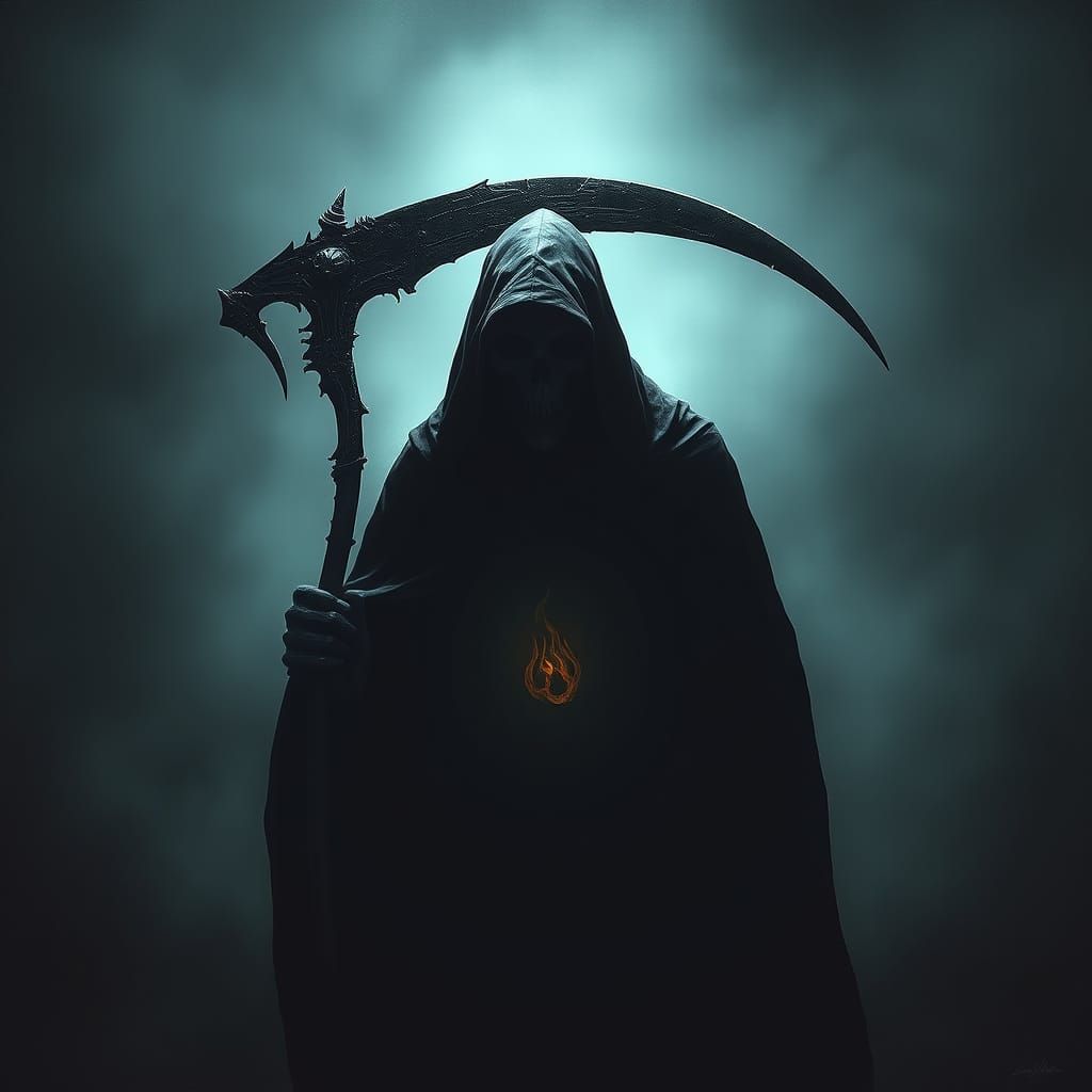 Dark Figure of the Reaper in Surrealistic Biomechanical Art