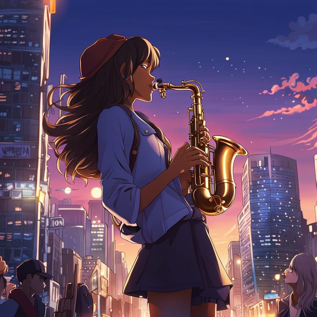 Saxophone Player in Anime Art Style