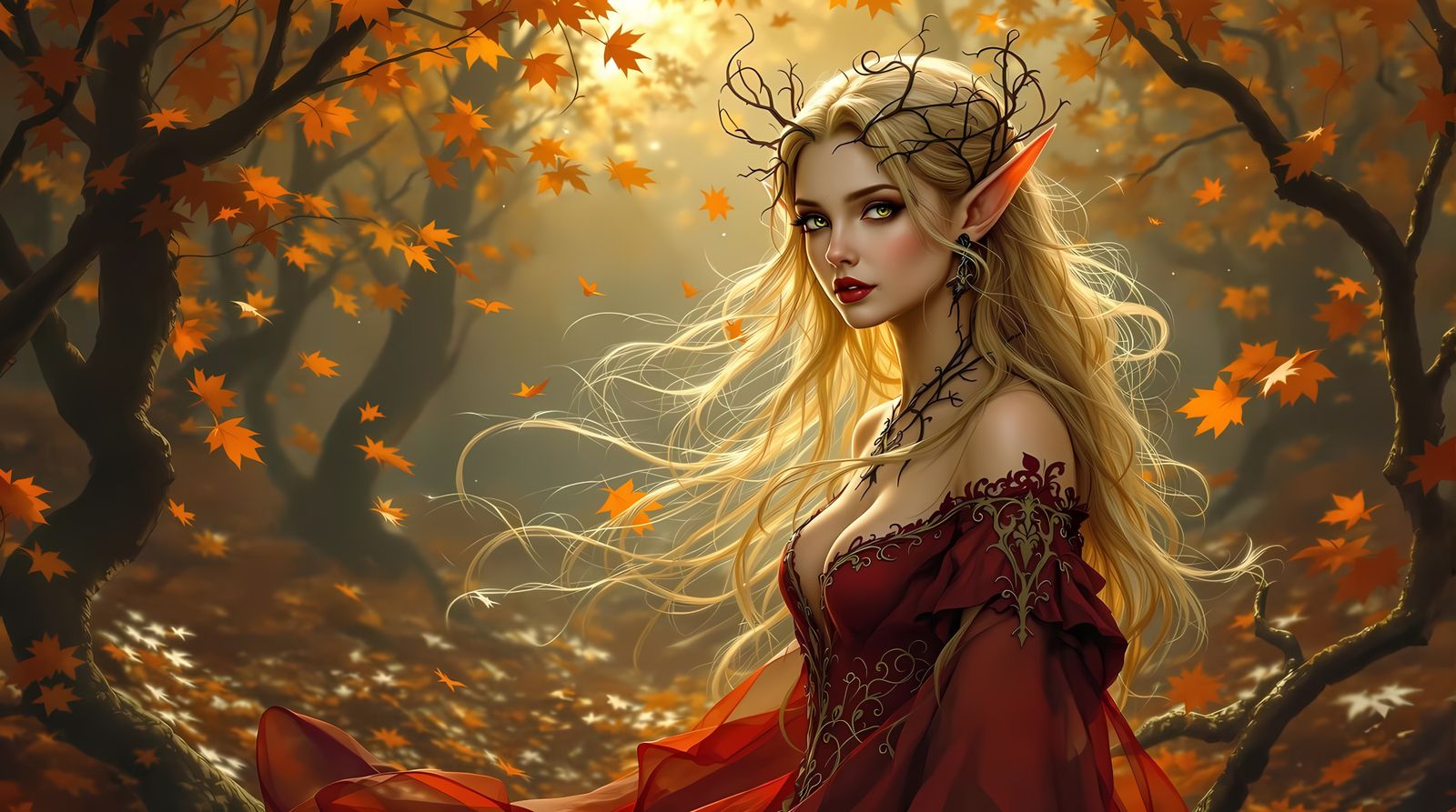 Ethereal Autumn Goddess in Golden Light