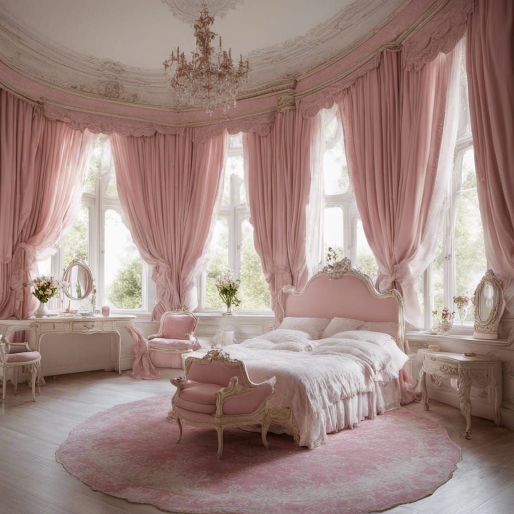 Rococo Royal Bedroom in Soft Pink and White