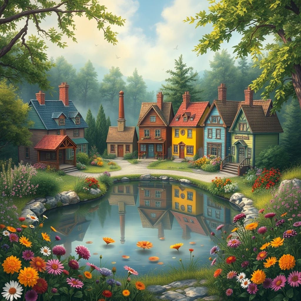 Dreamy Village Scene in Kinkade Style