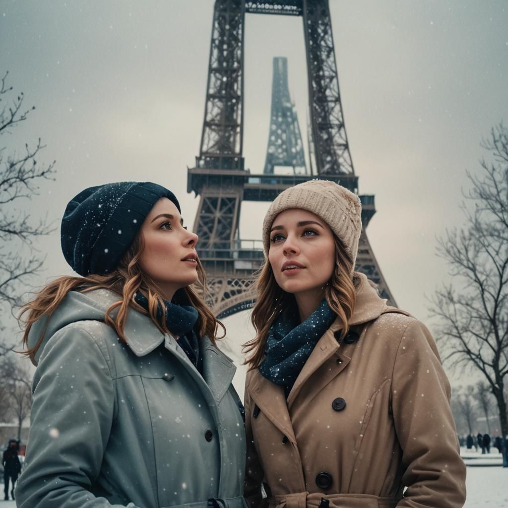 Eiffel Tower in Winter: Cinematic Film Still