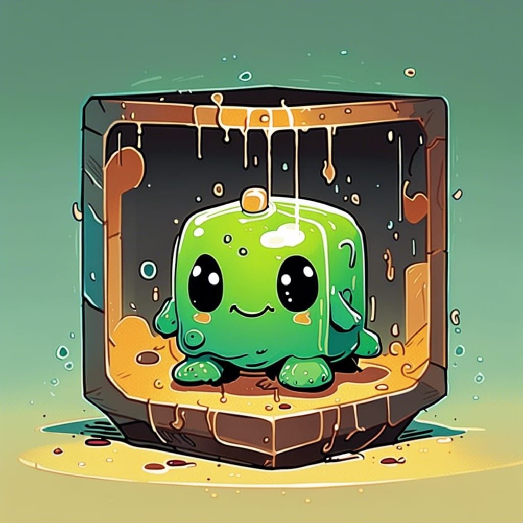 Cute Slime in Cube: Minimalist Vector Art