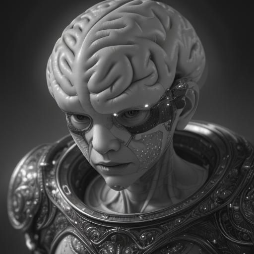 Hyperrealistic Brain Overflowing with Data