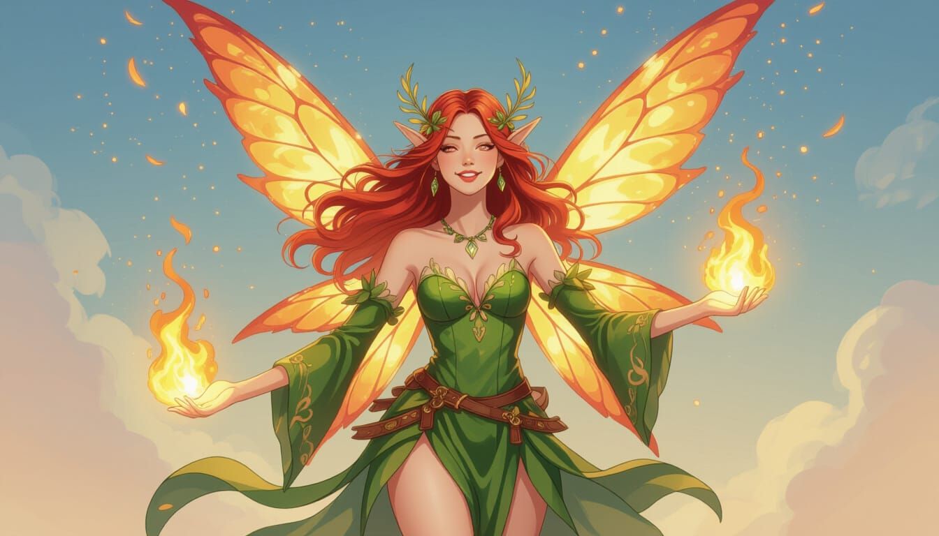 Joyful Fire Faerie Dancing in Flames