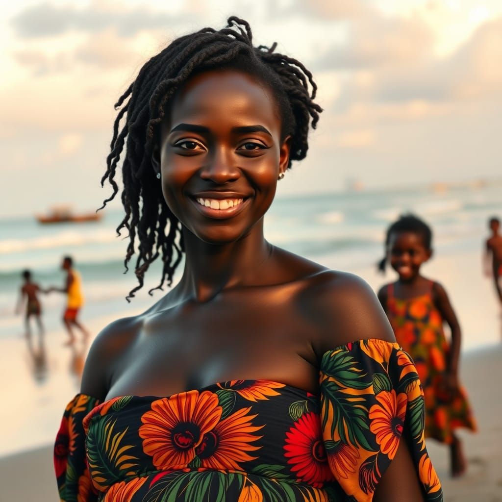 Pregnant Black Woman in Vibrant Equatorial Guinea-Inspired D...