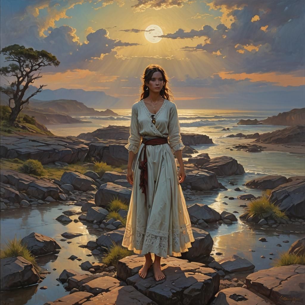 Solitary Figure Bathed in Light: Oil Painting