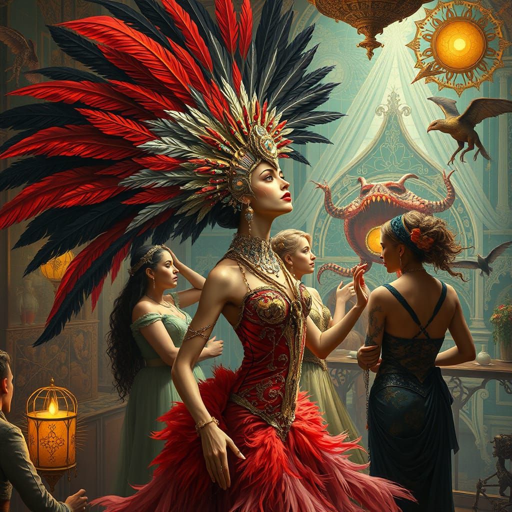 Surreal Cabaret Dancer Across Time Periods