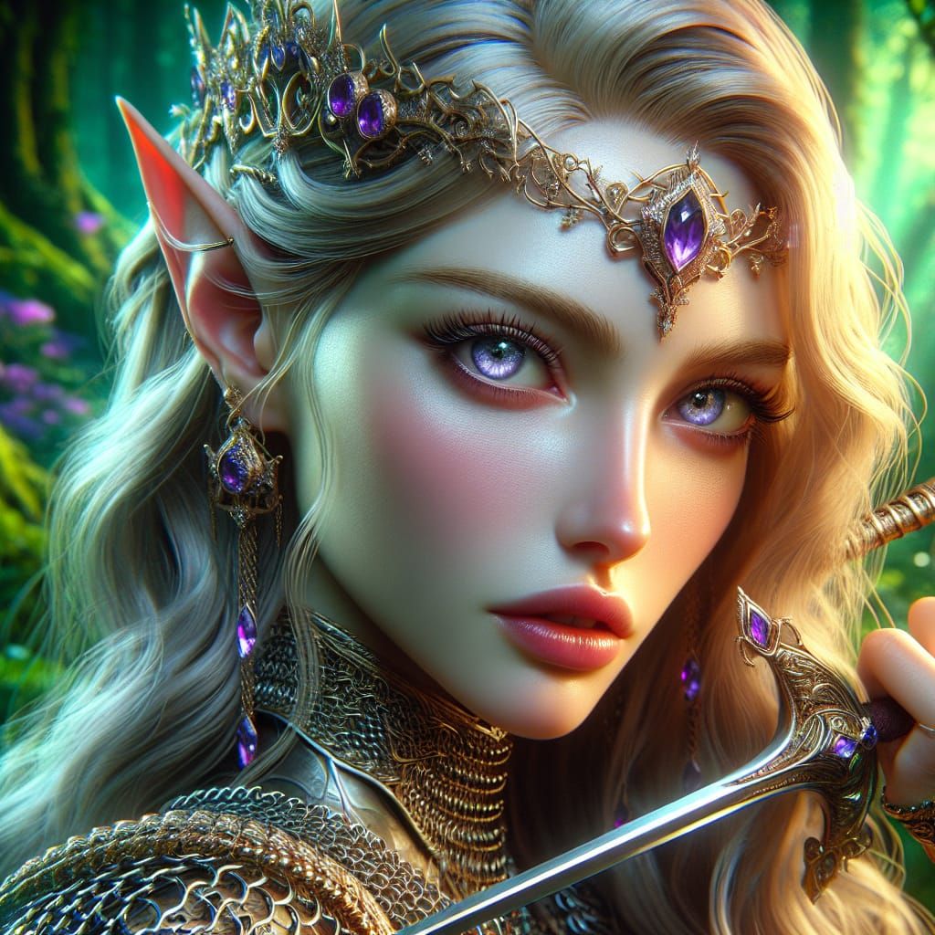 Elegant Elf Warrior in Lush Forest