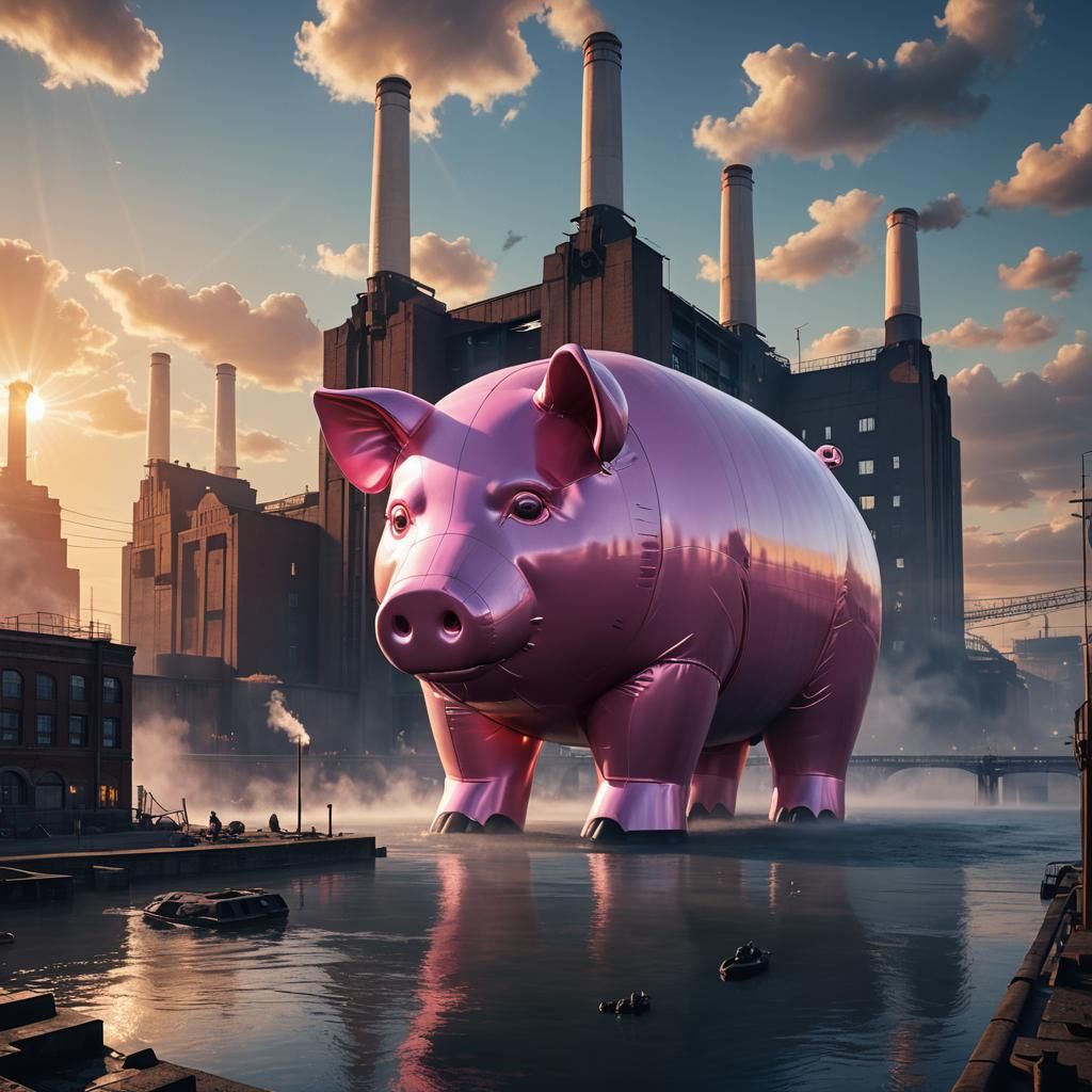 Battersea Power Station with Pig in Cyberpunk Style
