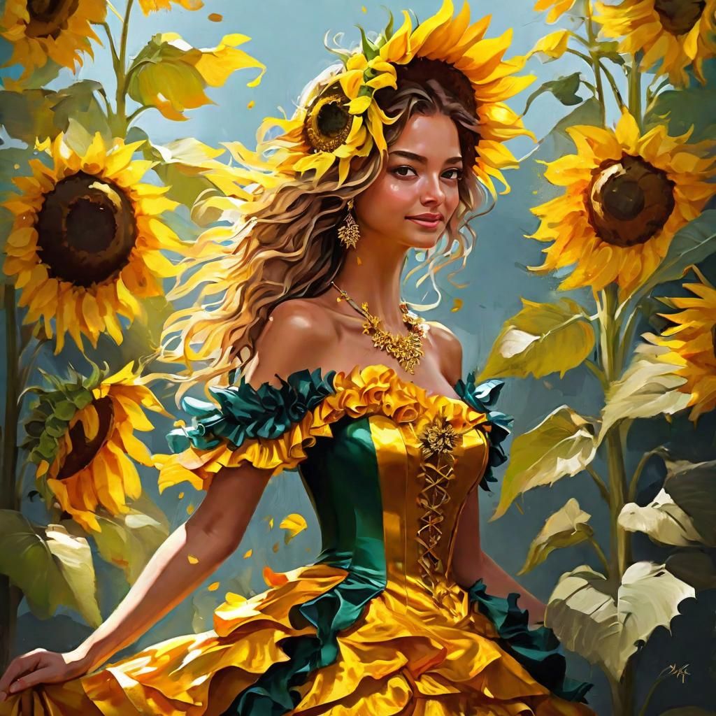 Sunflower Lady in Amber Foil Speedpaint