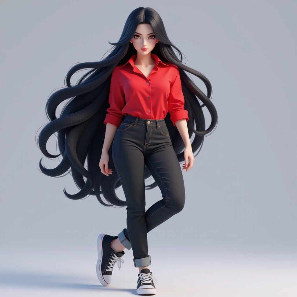 Giant Woman in Anime Style 3D Art