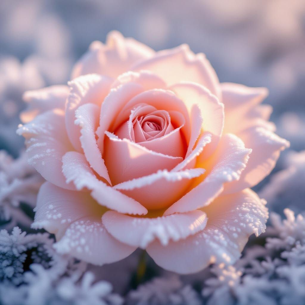 Ethereal Rose Petals with Glowing Frost Patterns
