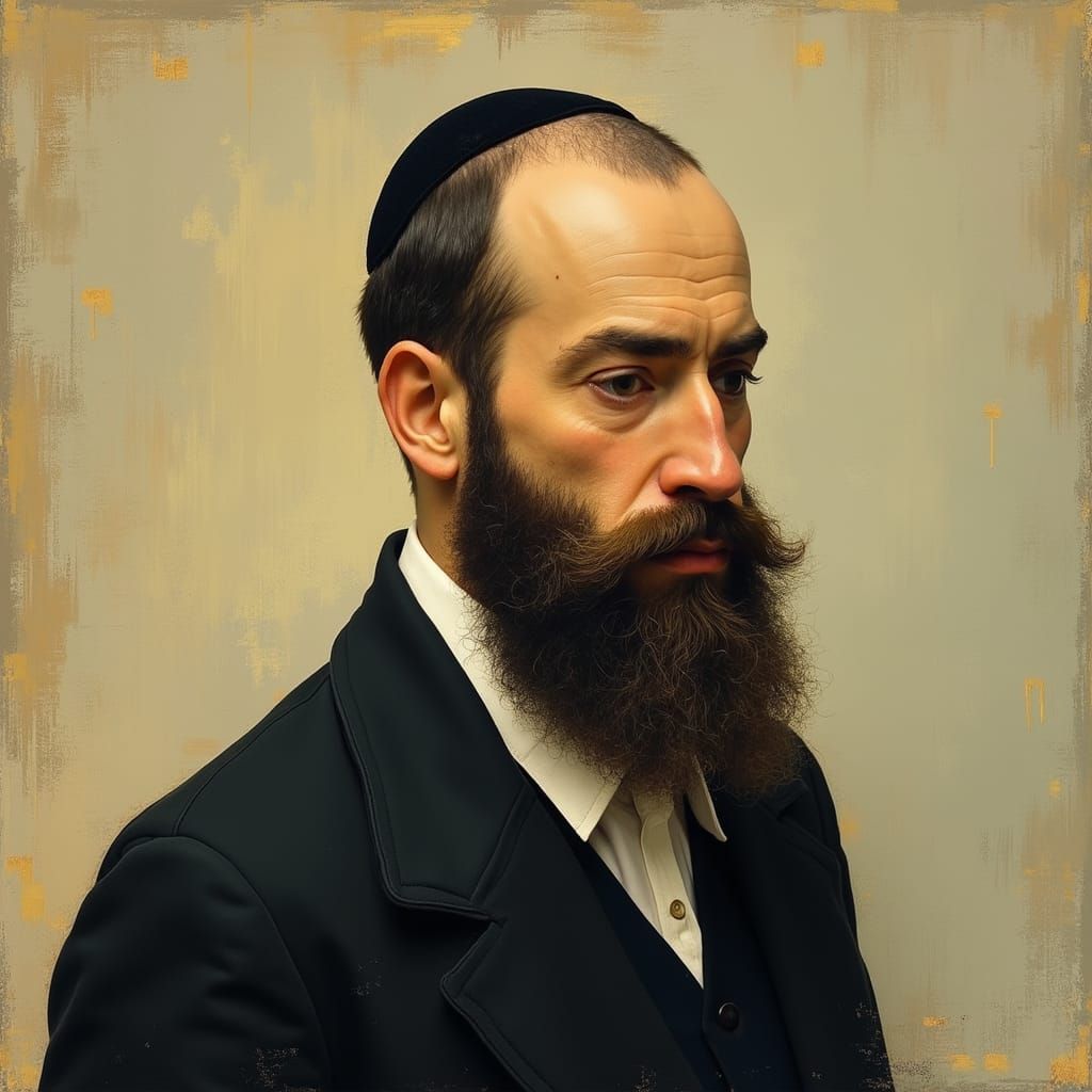 Orthodox Jewish Man with Long Side Beard in Traditional Atti...