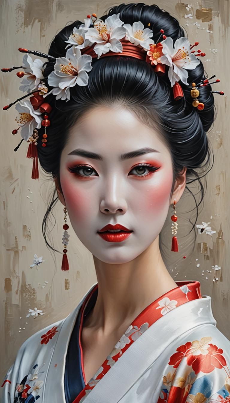 Beautiful Geisha Portrait with Abstract Art Details