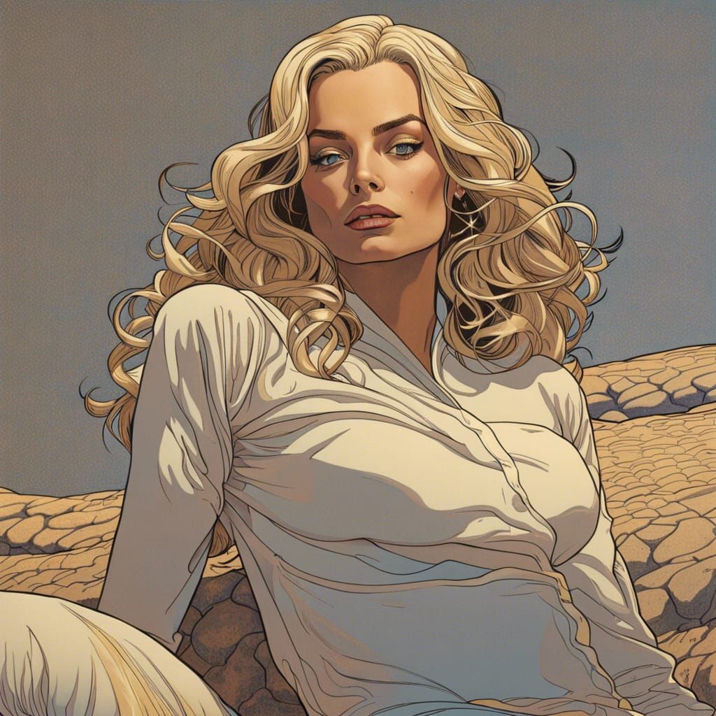 Margot Robbie Portrait in Moebius Madhwa Style