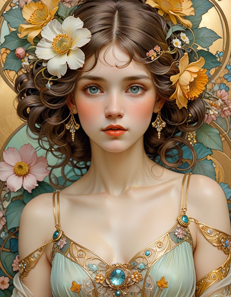 Art Nouveau Woman with Floral Details