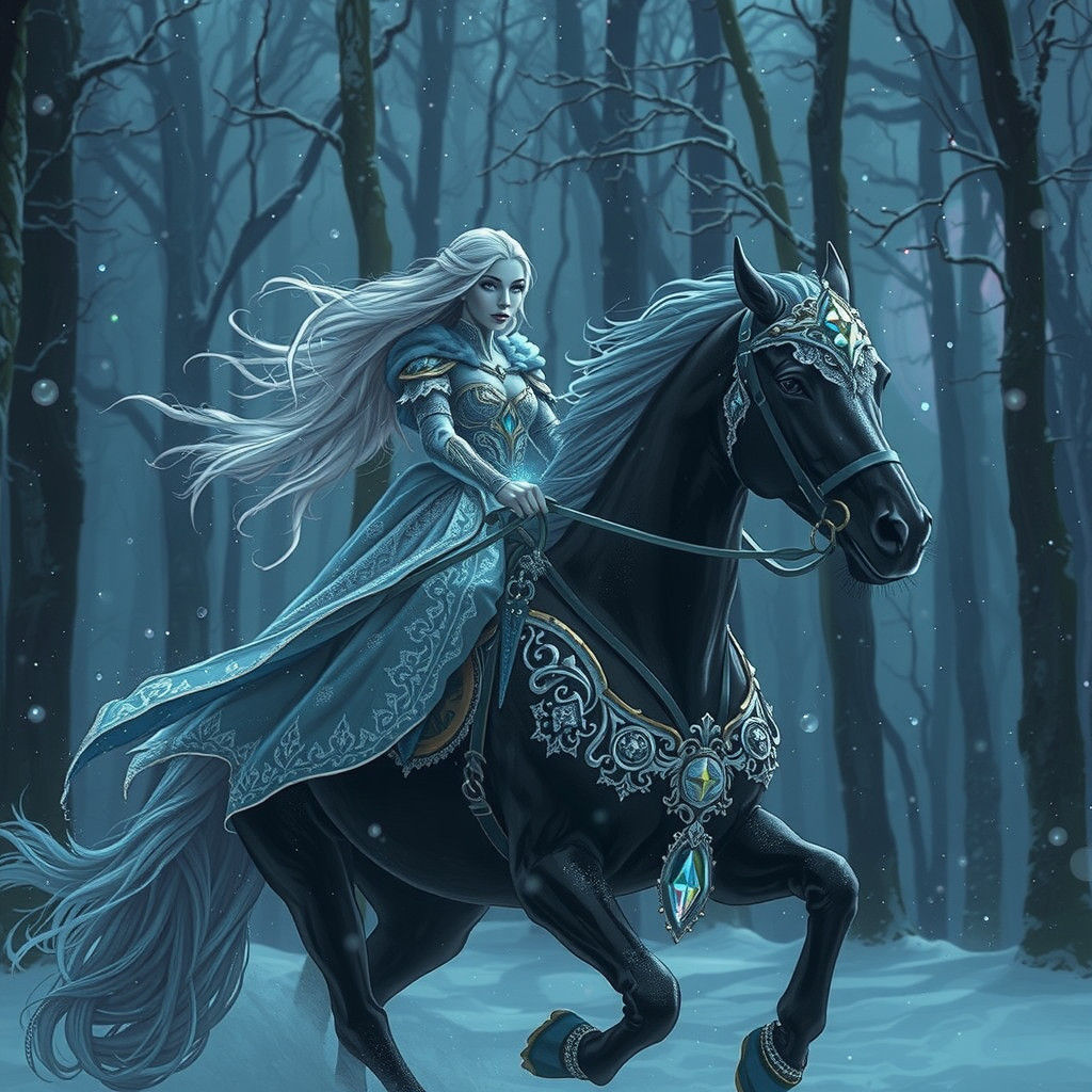 Regal Frost Maiden in Winter Forest