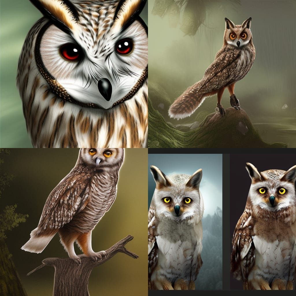 Fox Owl Hybrid in Detailed Matte Painting Style