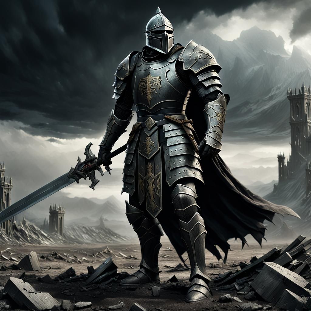 Melancholic Knight on Barren Battlefield: D&D Concept Art