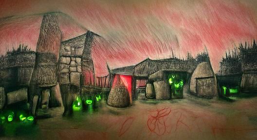 Green-Eyed Humanoids in a Vibrant Village