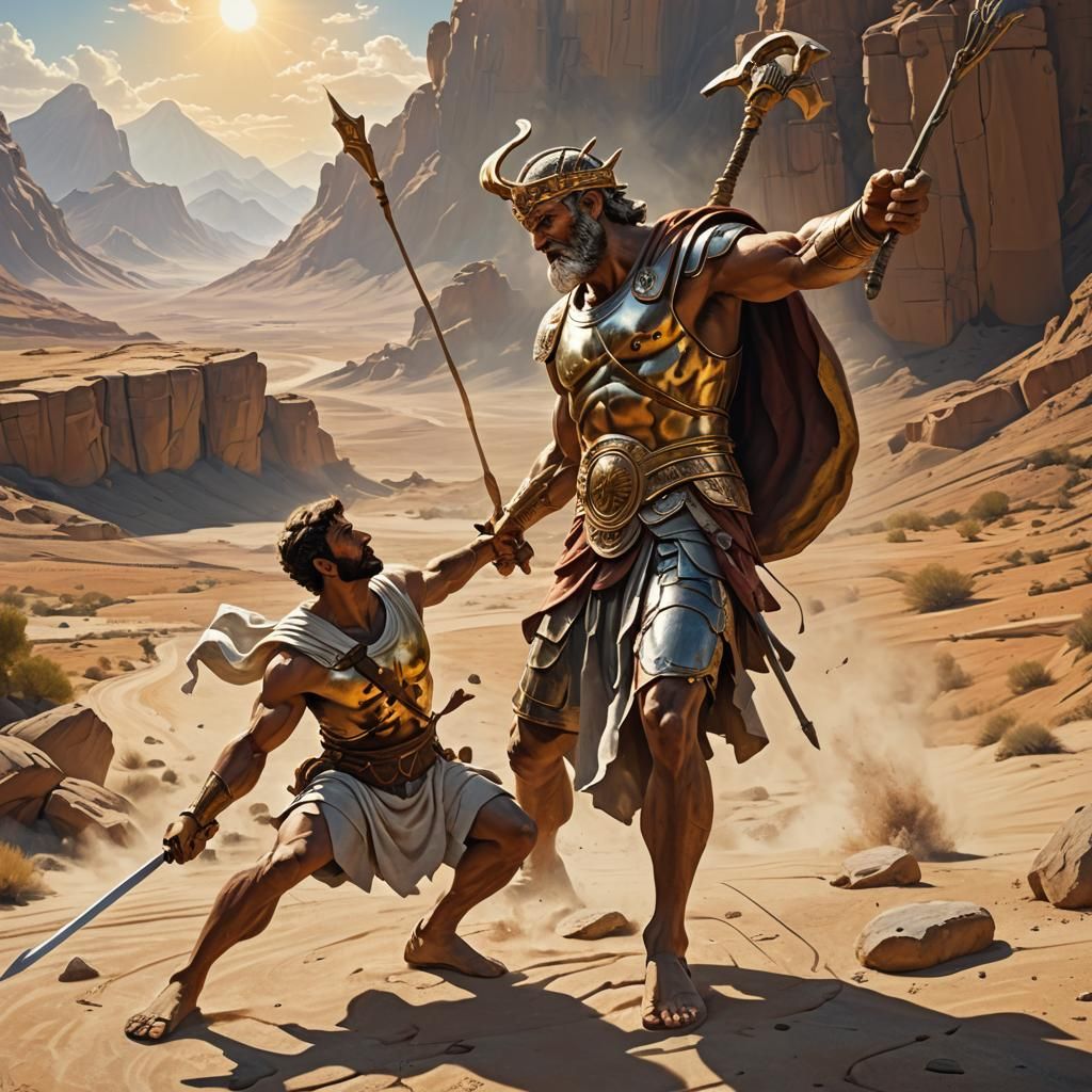 David and Goliath Fight in Michelangelo Style