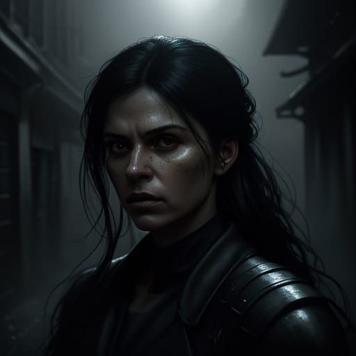 Rosana in Dark Alley, Hyper-Realistic Portrait