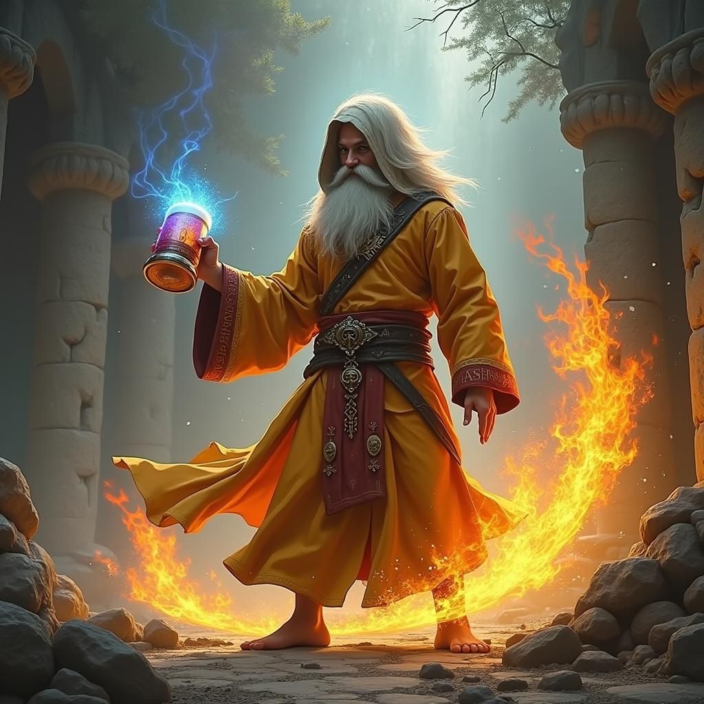 Monastic Assassin in Firelight with Beer Jug