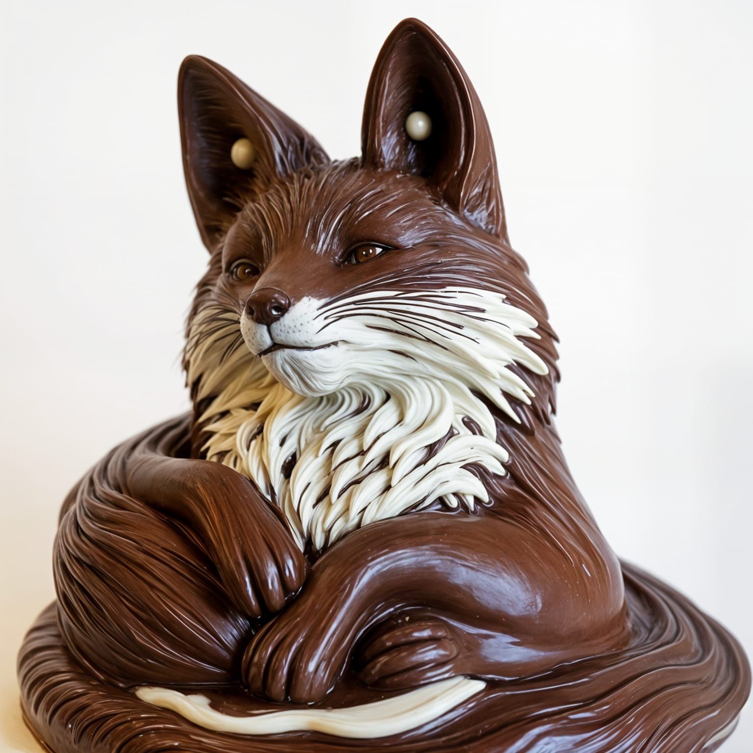 Relaxed Chocolate Fox: Realistic Melting Sculpture