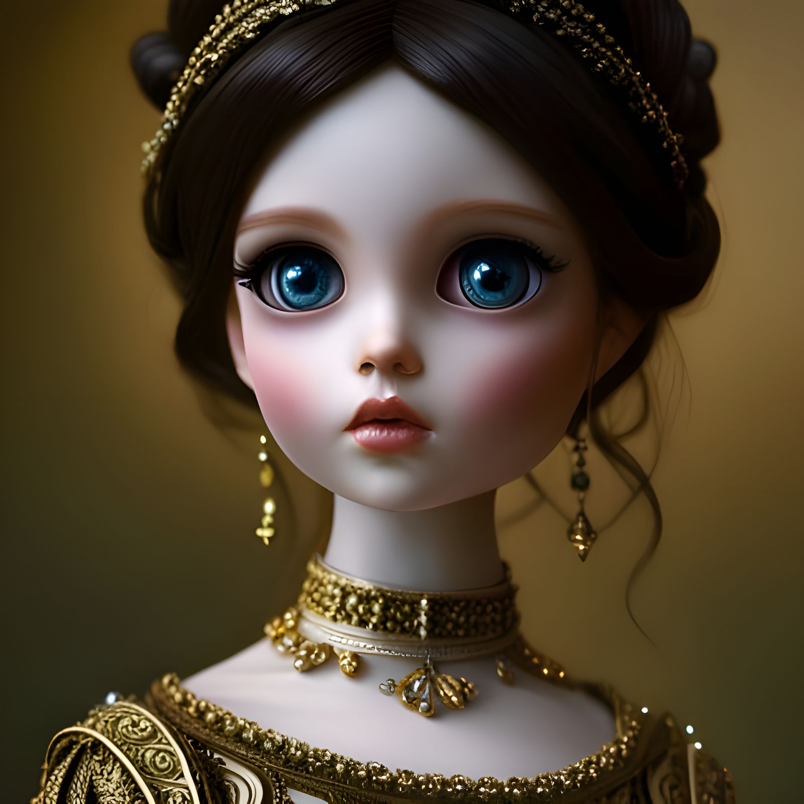 Detailed Porcelain Doll with Brown Eyes in Doré Style