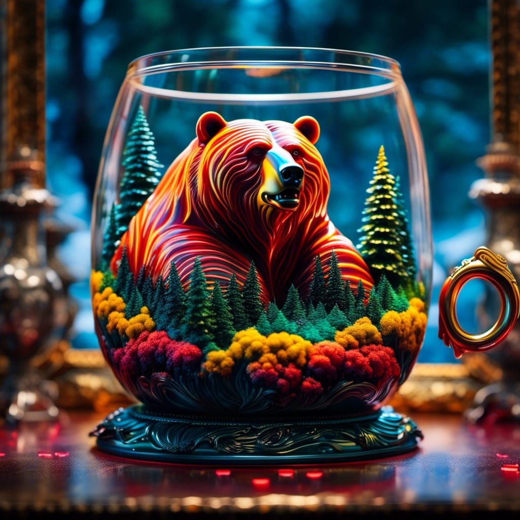 Bear in a Pitcher: A Detailed Digital Painting