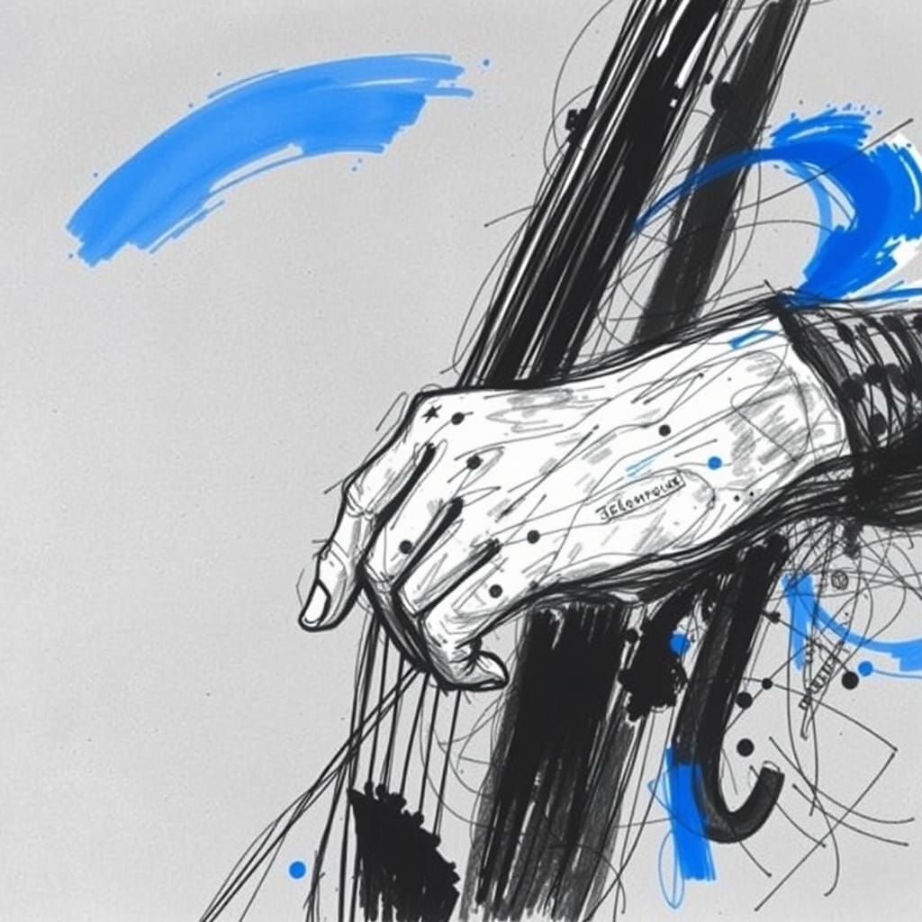 Cellist's Hands in Motion Charcoal Pastel Drawing
