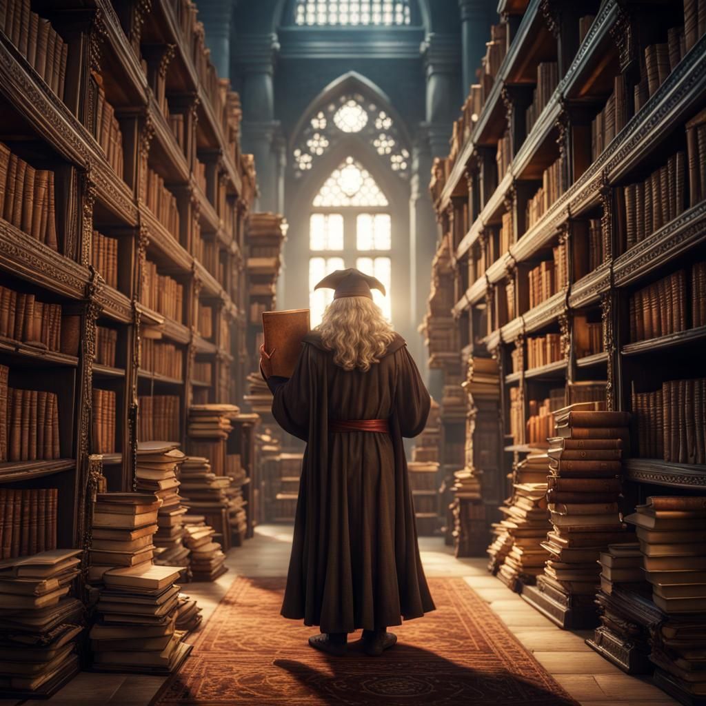 Wizard in Alexandria's Ancient Gothic Library