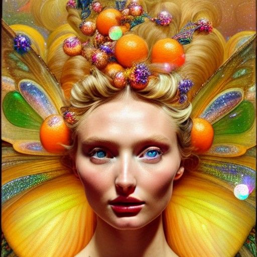 Fairy with Citrus Wings in Art Nouveau Style