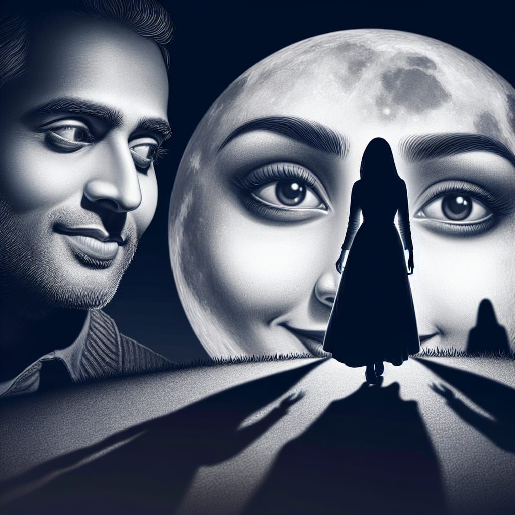 Melancholy Encounter Under Moonlit Shadow