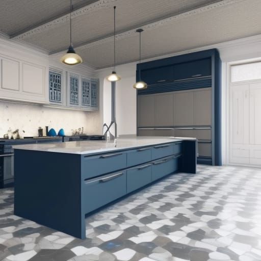 Modern Kitchen with Contrasting Cabinets in Digital Art