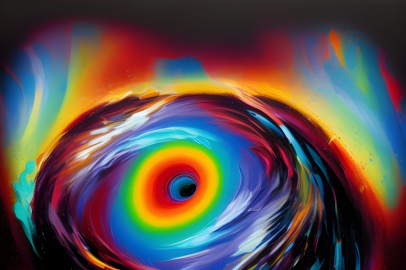 Abstract Yin Yang Blackhole Rainbows in Expressionist Style