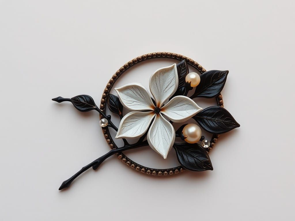 Elegant Film Noir Brooch in Beige and Twilight Hues