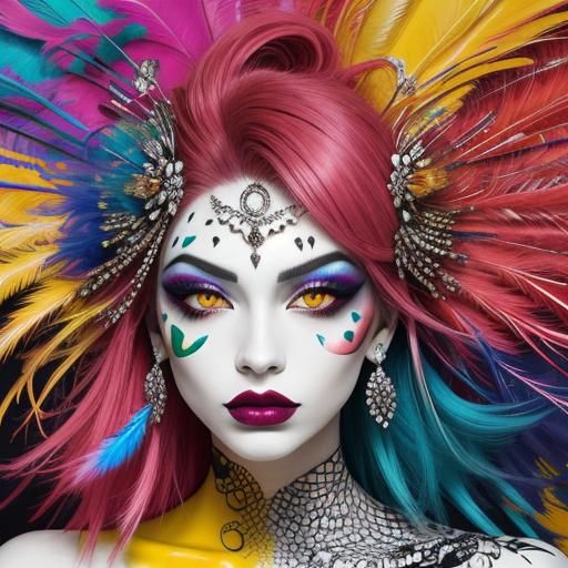 Abstract Portrait: Woman with Peacock Hair in Expressionism ...