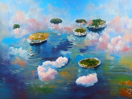 Floating Sky Islands: Impressionistic Oil Painting