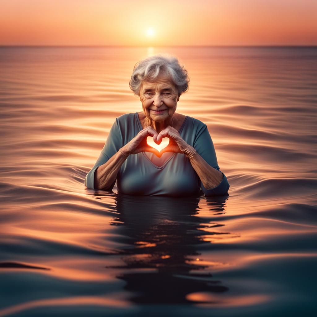 Smiling Woman in Ocean at Sunset